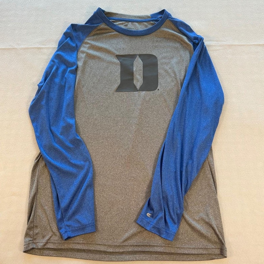 Colosseum Duke Blue Devils Men M Gray Blue Long Sleeve Performance Raglan‎ Shirt